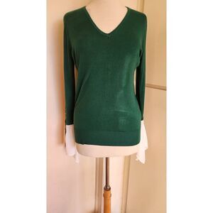 New York and Company Emerald Green Sweater w/White Slv Ruffle, NWT, S